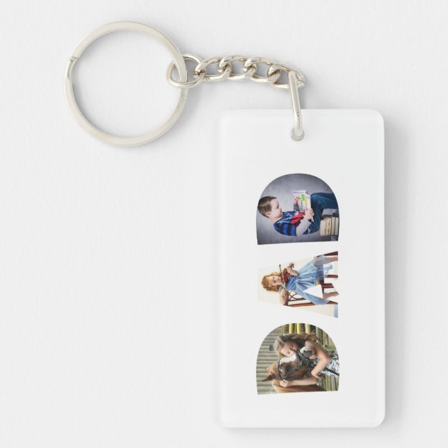 Cute DAD Transparent Letters Father's Day 3 Photos Keychain (Front)
