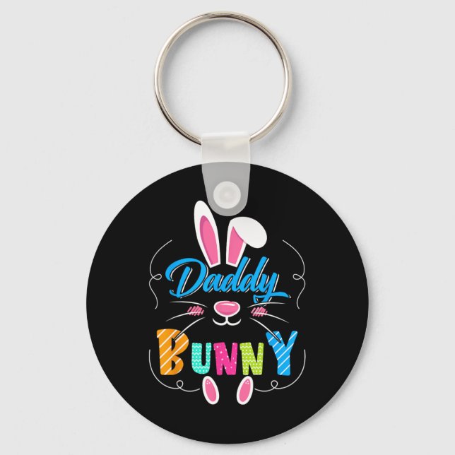 Cute Daddy Bunny Funny Bunny Ears Happy Easter Day Keychain (Front)