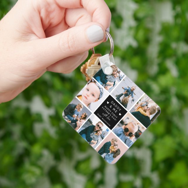Cute 'Daddy & Me' Photo Collage 1st Father's Day  Keychain (Hand)