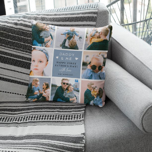 Cute 'Daddy & Me' Photo Collage 1st Father's Day  Throw Pillow