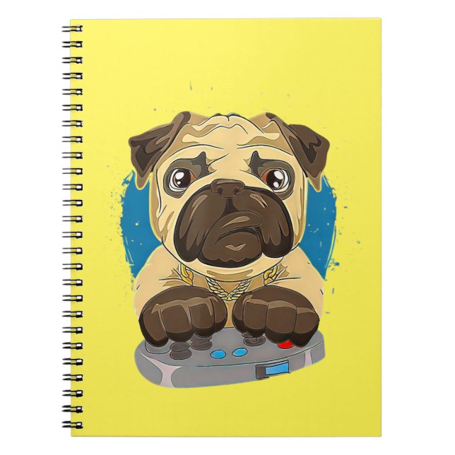 Cute Daddy Pug Dog Playing Video Games Notebook (Front)