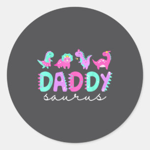Cute Daddy Saurus Dad Dinosaur Birthday Boy Girl F Classic Round Sticker
