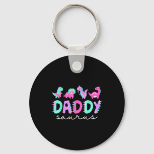 Cute Daddy Saurus Dad Dinosaur Birthday Boy Girl F Keychain