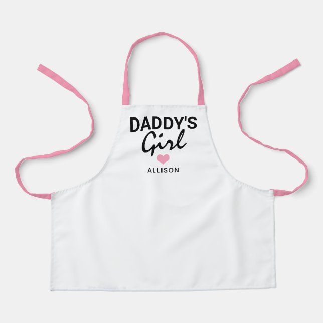 Cute Daddys Girl Pink Heart Personalized Kids Apron (Front)