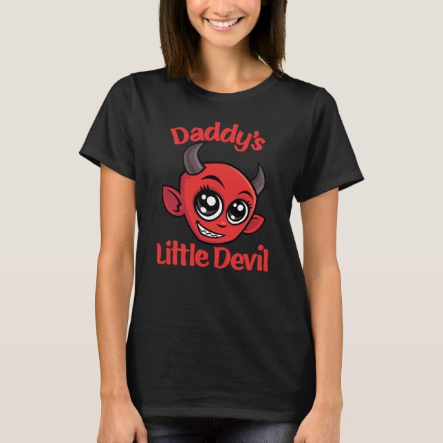 Cute Daddy's Little Devil Cartoon Design T-Shirt (Front)