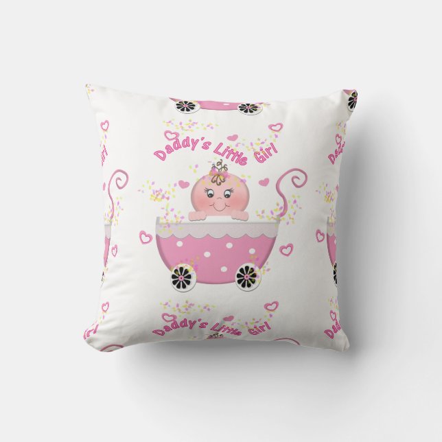 Cute Daddy's Little Girl Baby Buggy Throw Pillow (Front)