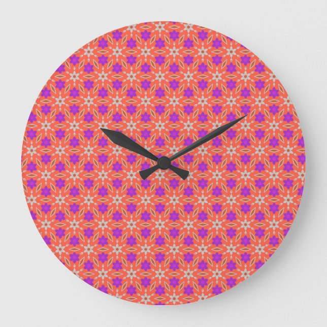 Cute Daffodils Flowers and Diamonds Floral Pattern Large Clock (Front)