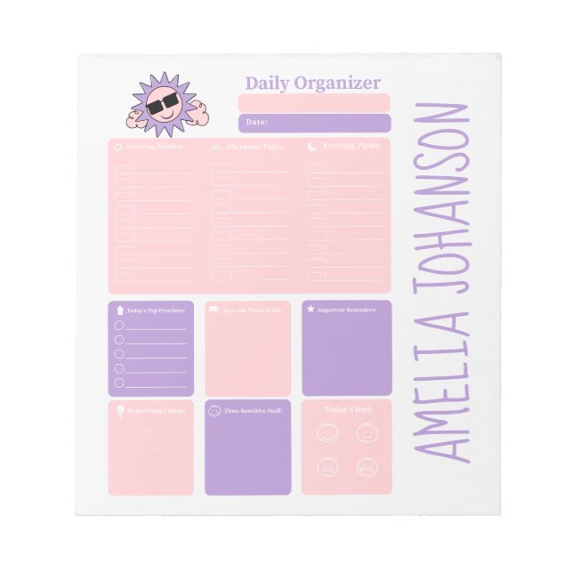 Cute daily organizer with name  notepad (Front)