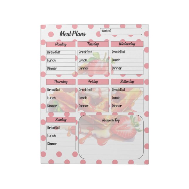Cute Daily Strawberry Treats Meal Planner Notepad (Rotated)