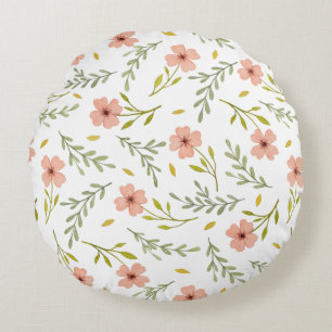 Cute Dainty Ditsy Watercolor Floral Light Pattern Round Pillow