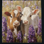 Cute Dairy Cow Calves Lupine Flowers<br><div class="desc">This charming artwork showcases adorable dairy cow calves standing amidst a vibrant field of blooming lupine flowers. The soft colours and rustic farm setting create a heartwarming and picturesque country scene.</div>