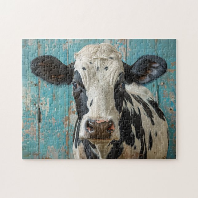 Cute Dairy Cow Farmhouse Painting Jigsaw Puzzle (Horizontal)