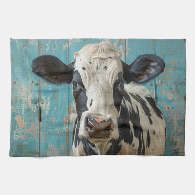 Cute Dairy Cow Farmhouse Painting Kitchen Towel (Horizontal)