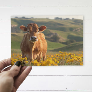 Cute Dairy Cow Yellow Wildflowers Postcard
