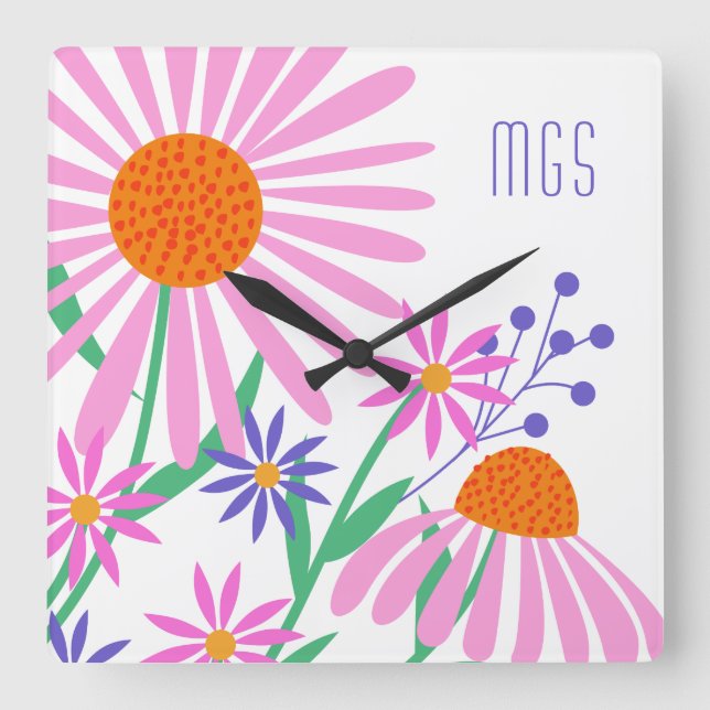 Cute Daisies custom monogram wall clock (Front)