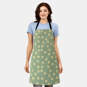 Cute Daisies Floral Pattern Green Apron