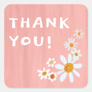 Cute Daisies Gouache Custom Baby Shower THANK YOU Square Sticker