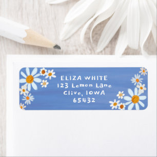 Cute Daisies Gouache Custom Blue Return Address