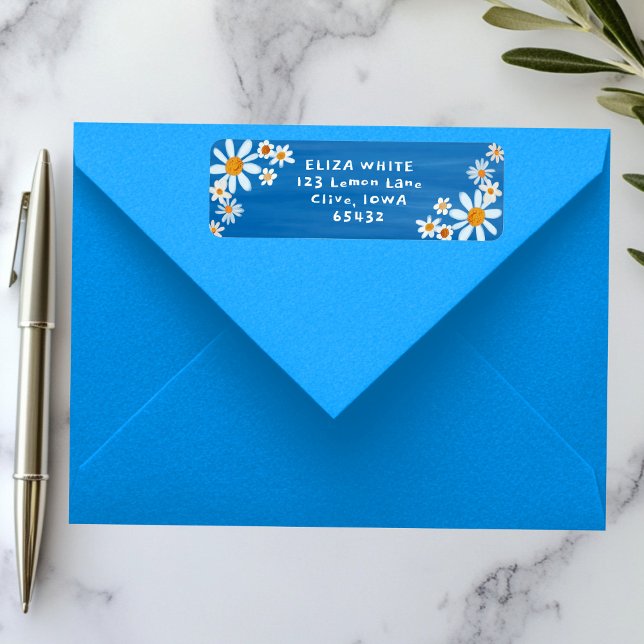 Cute Daisies Gouache Custom Blue Return Address (Cute Daisies Gouache Custom Blue Return Address Label Sticker
)