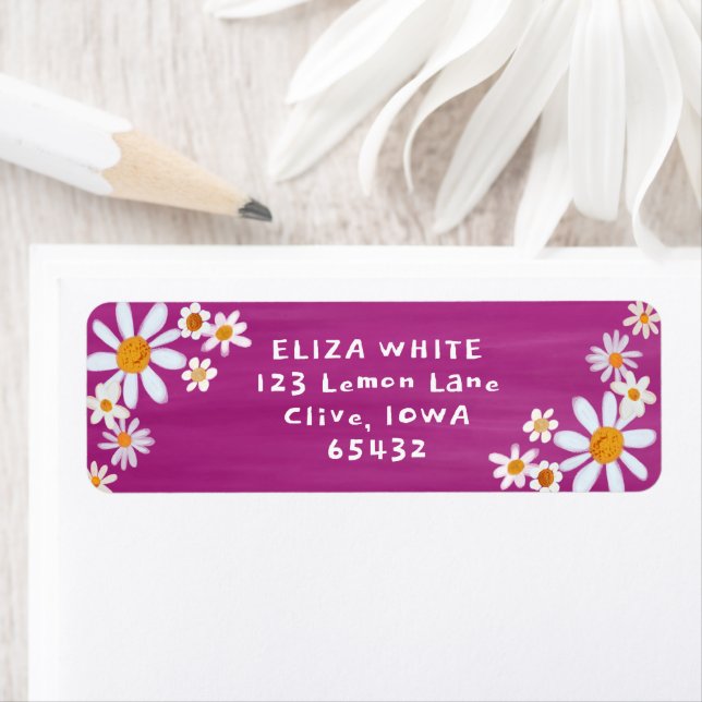 Cute Daisies Gouache Custom Fuchsia Adresse de ret (En situation)