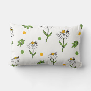 Cute Daisy and Bee Seamless Pattern Lumbar Pillow