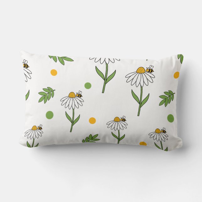 Cute Daisy and Bee Seamless Pattern Lumbar Pillow (Back)