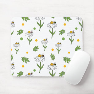 Cute Daisy and Bee Seamless Pattern Mouse Pad