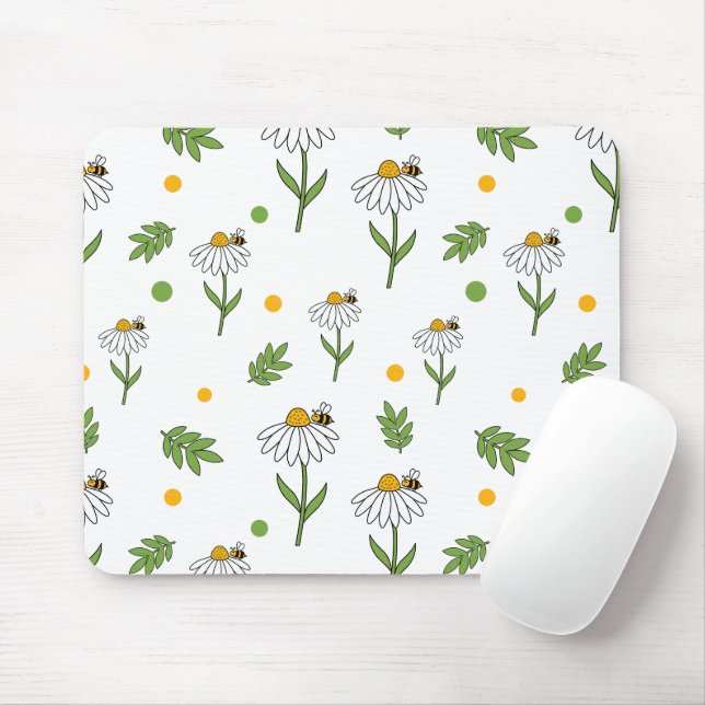 Cute Daisy and Bee Seamless Pattern Mouse Pad (With Mouse)