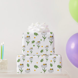 Cute Daisy and Bee Seamless Pattern Wrapping Paper