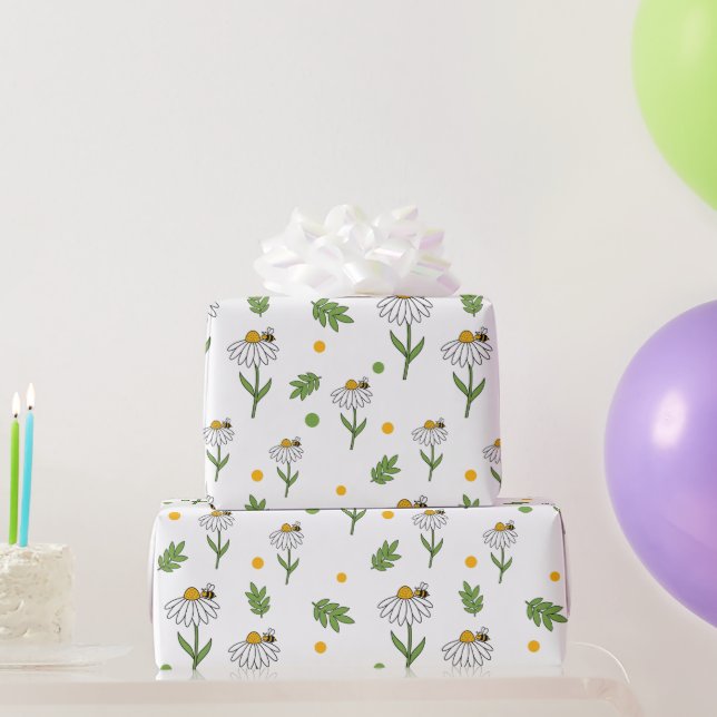 Cute Daisy and Bee Seamless Pattern Wrapping Paper (Party Gifts)