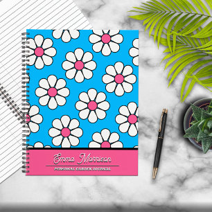 Cute Daisy Blue and Pink Floral Personalized Notebook