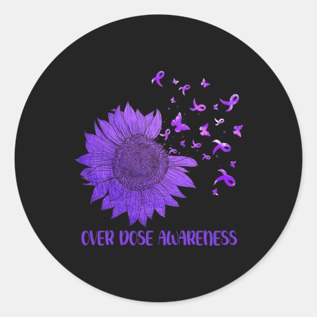 Cute Daisy Butterflies Purple Ribbon Overdose Awar Classic Round Sticker (Front)