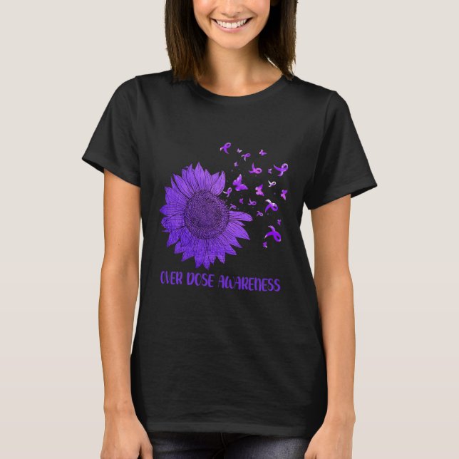 Cute Daisy Butterflies Purple Ribbon Overdose Awar T-Shirt (Front)