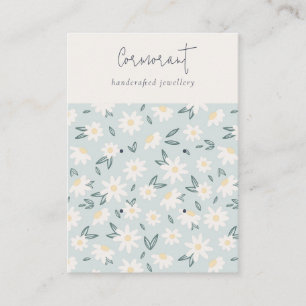 Cute Daisy Flora Aqua Blue Script 2 Earring Holder Business Card