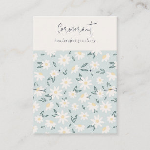 Cute Daisy Flora Aqua Blue Script Earring Necklace Business Card