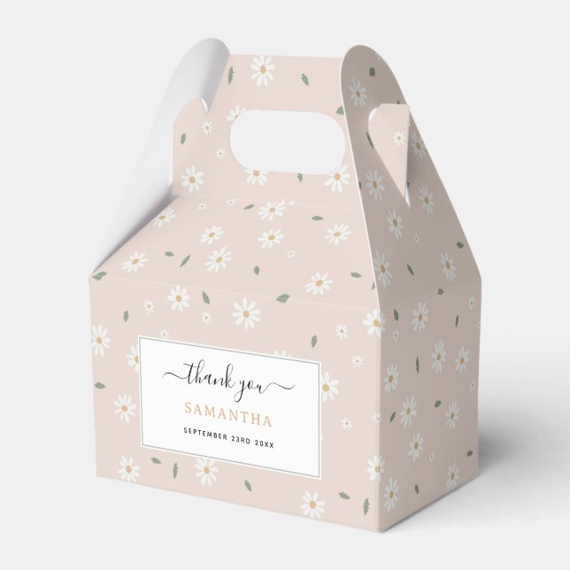 Cute Daisy Floral Blossoms & Greenery Favor Box (Front Side)
