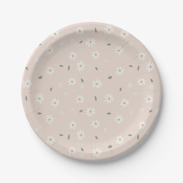 Cute Daisy Floral Blossoms & Greenery Paper Plate (Front)