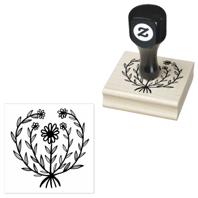Cute Daisy Floral CUSTOM Add Your Own Text  Rubber Stamp (Stamped)