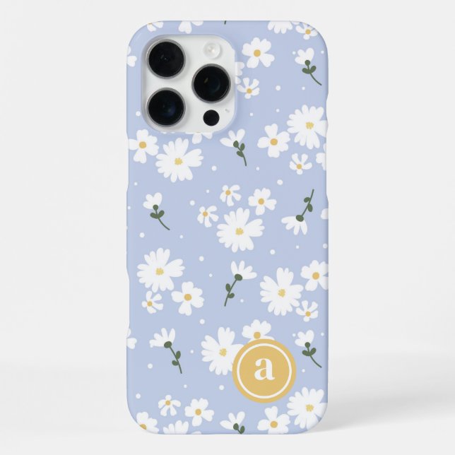Cute Daisy Floral Custom Monogram iPhone Case (Back)
