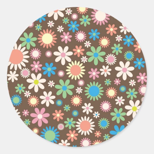 Cute Daisy Floral Pattern Classic Round Sticker (Front)