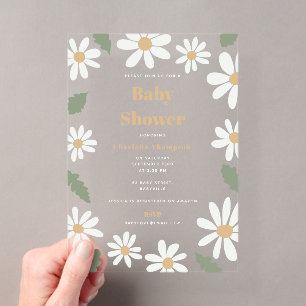 Cute Daisy Flower Baby Shower Girl Pink Acrylic Invitations