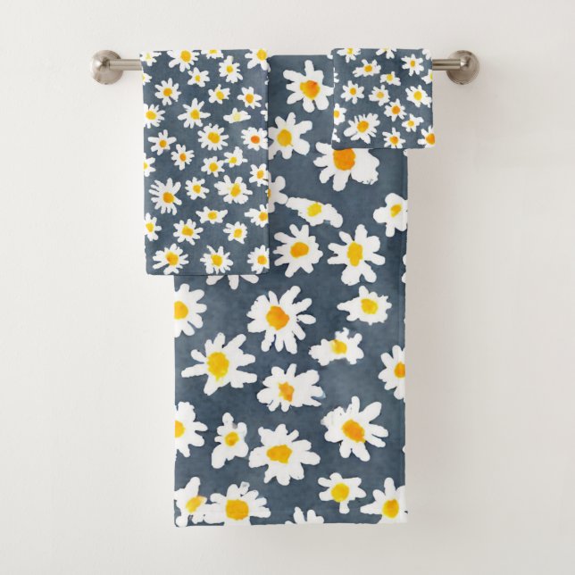 Cute Daisy Flower Botanical pattern school girly Bath Towel Set (Insitu)
