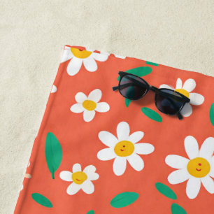 Cute Daisy Flower Botanical pattern school girly Beach Towel
