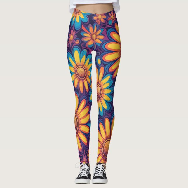 Cute Daisy Flower Botanical pattern school girly Leggings (Front)