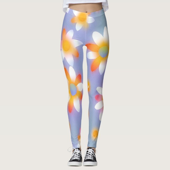 Cute Daisy Flower Botanical pattern school girly Leggings (Front)
