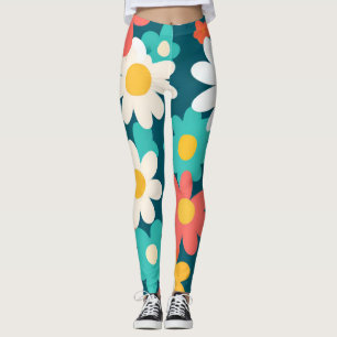 Cute Daisy Flower Botanical pattern school girly Leggings