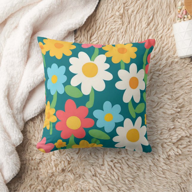 Cute Daisy Flower Botanical pattern school girly Throw Pillow (Blanket)