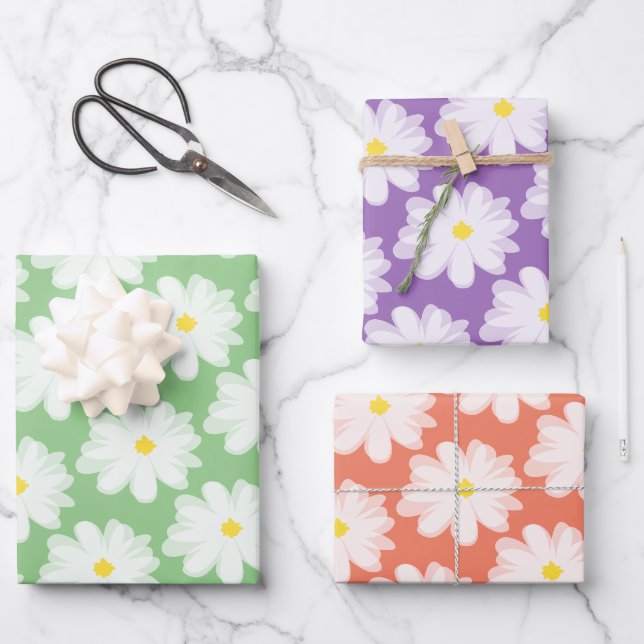 Cute daisy flower floral pattern custom colour wrapping paper sheet (Front)