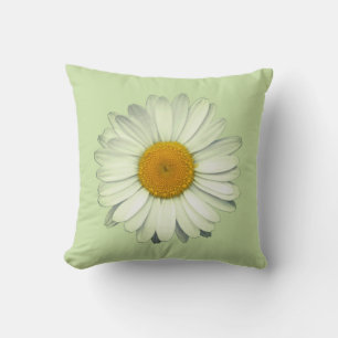 Cute Daisy Flower Head on Sage Green Throw Pillow