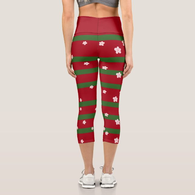 Cute Daisy Flower Merry Christmas Party  Capri Leggings (Back)